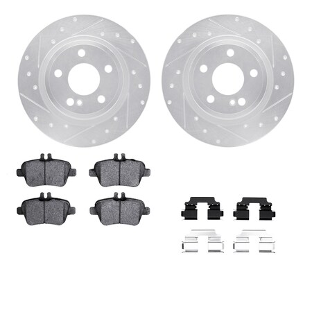 Dynamic Friction Co 7512-63063, Rotors-Drilled and Slotted-Silver w/ 5000 Advanced Brake Pads incl. Hardware, Zinc Coat 7512-63063